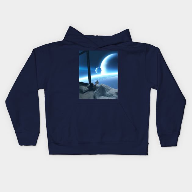 Book Break in Space Kids Hoodie by DreamCollage